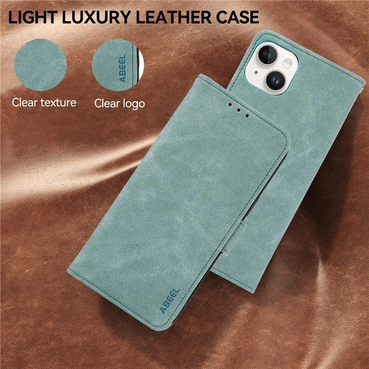 ABEEL Para iPhone 15 Capa de Couro RFID Blocking Wallet Phone Cover Side Magnetic Clasp - Baby Blue