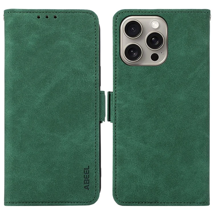 ABEEL For iPhone 13 Pro Max Funda de Teléfono Cartera RFID Blocking Flip Cover de Cuero Magnético Lateral - Verde