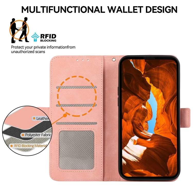 ABEEL Für iPhone 14 Pro Geldbörsenfall RFID-Blockade Seitlicher Magnetverschluss Smartphone-Abdeckung - Rosa