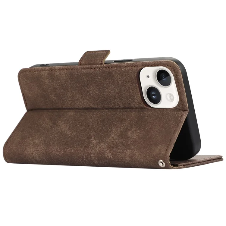 ABEEL Pour iPhone 13 6.1 pouces RFID Blocking Stand PU Leather Protective Shell Phone Protective Cover - Marron