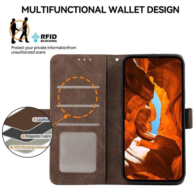 ABEEL Pour iPhone 13 6.1 pouces RFID Blocking Stand PU Leather Protective Shell Phone Protective Cover - Marron