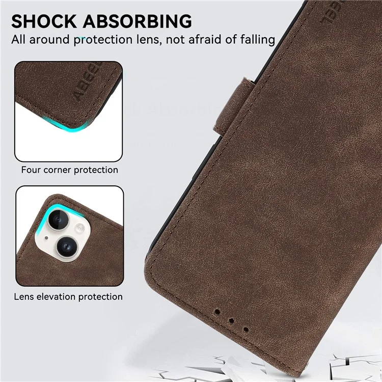 ABEEL Pour iPhone 13 6.1 pouces RFID Blocking Stand PU Leather Protective Shell Phone Protective Cover - Marron