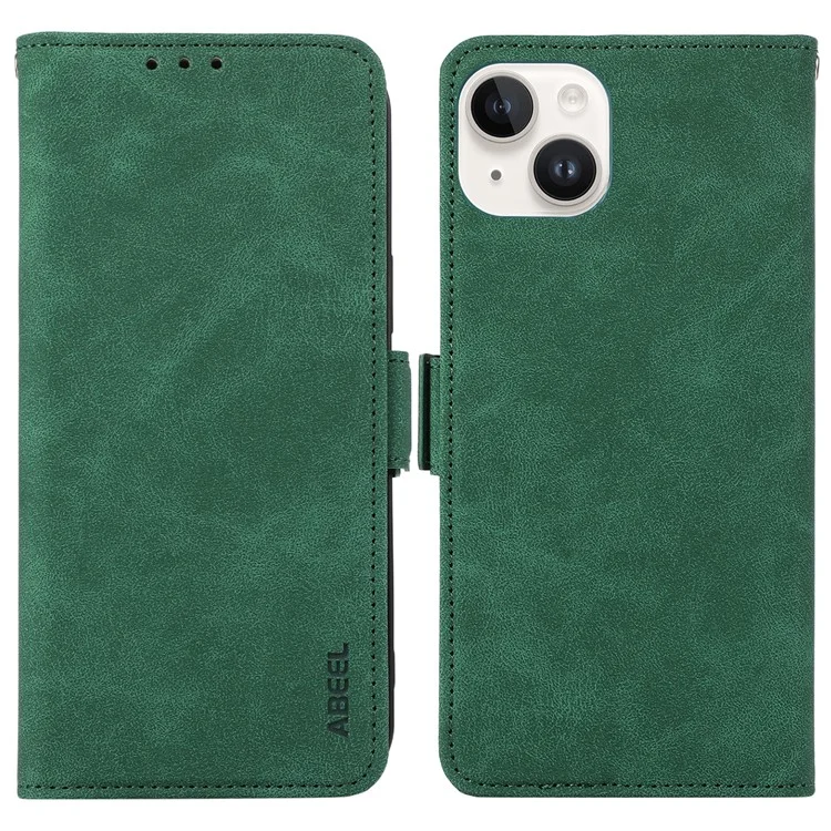ABEEL For iPhone 15 Plus Custodia in pelle con chiusura magnetica laterale e blocco RFID - Verde