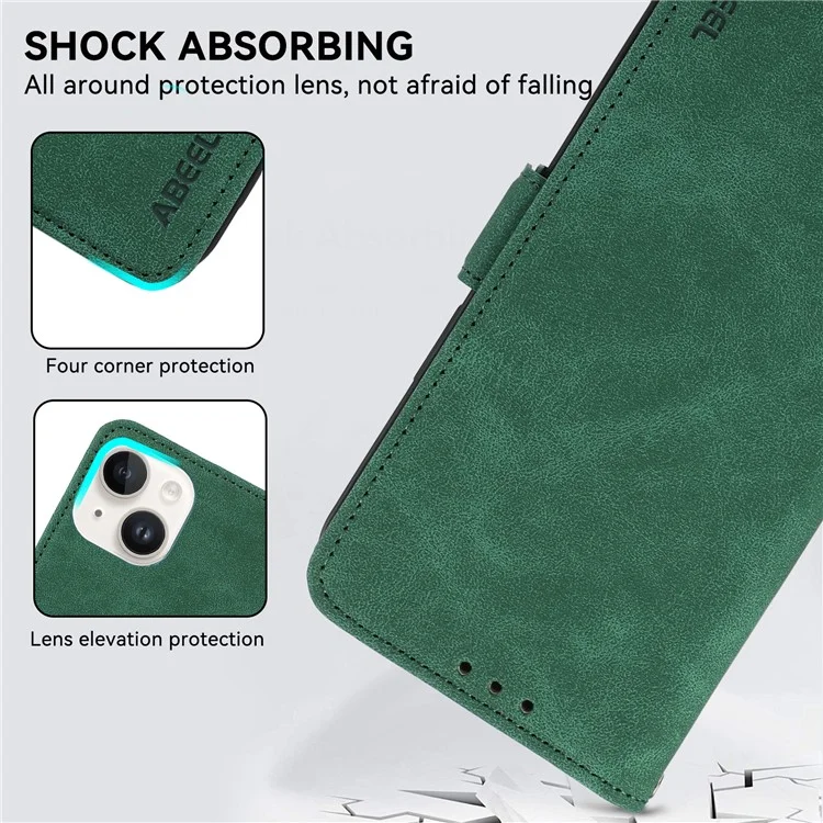ABEEL For iPhone 15 Plus Custodia in pelle con chiusura magnetica laterale e blocco RFID - Verde
