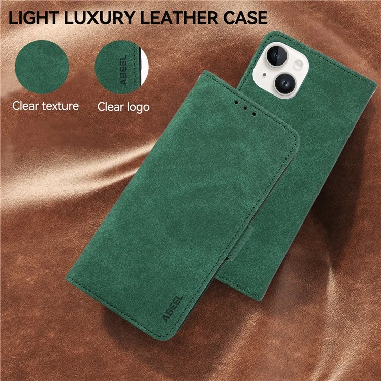ABEEL For iPhone 15 Plus Custodia in pelle con chiusura magnetica laterale e blocco RFID - Verde