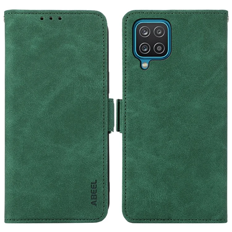 ABEEL For Samsung Galaxy A12 Cell Phone Case PU Leather RFID Blocking Flip Stand Wallet Cover - Green