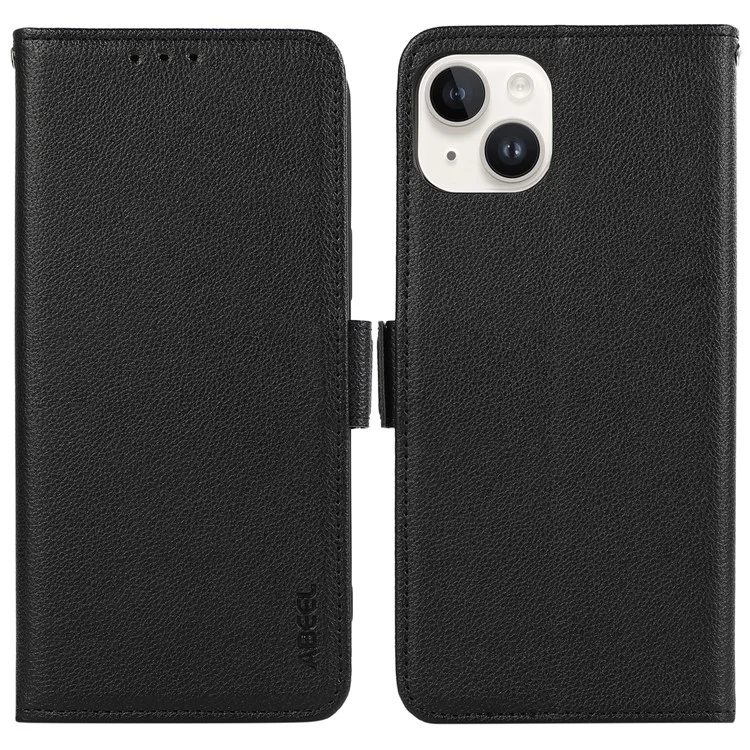 Étui ABEEL pour iPhone 13 avec fentes pour cartes RFID, portefeuille, couverture de téléphone en cuir, texture de litchi - Noir