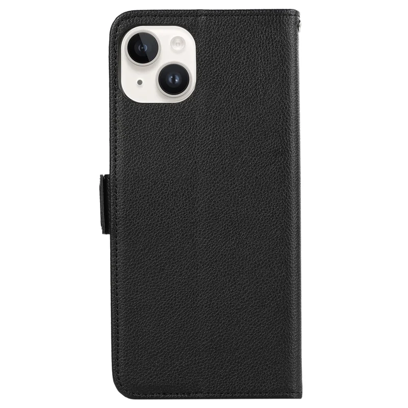 ABEEL For iPhone 15 Plus Leather Case RFID Blocking Wallet Litchi Texture Phone Cover - Black