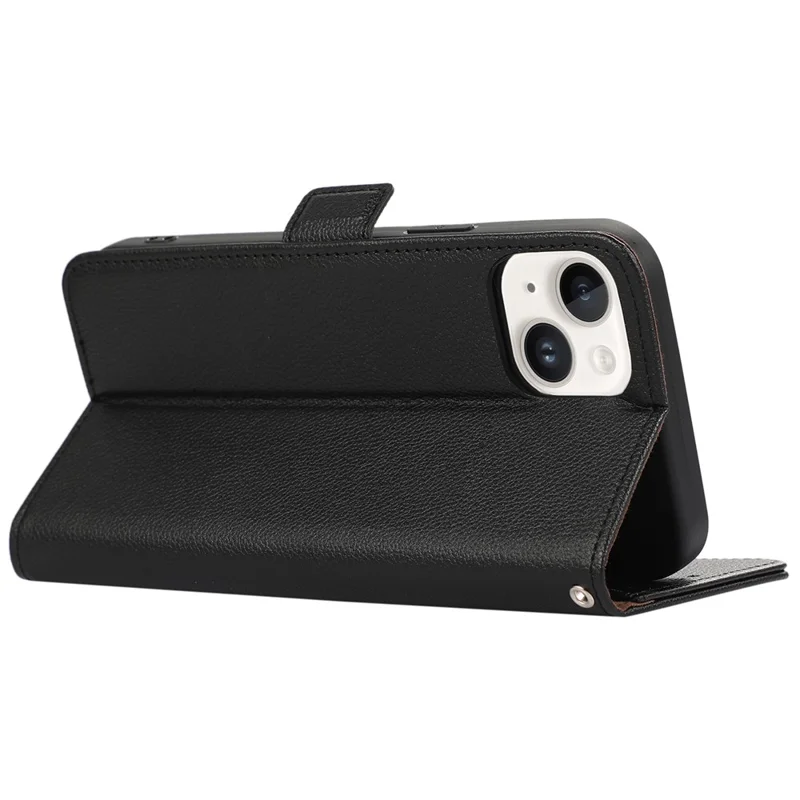 ABEEL For iPhone 15 Plus Leather Case RFID Blocking Wallet Litchi Texture Phone Cover - Black