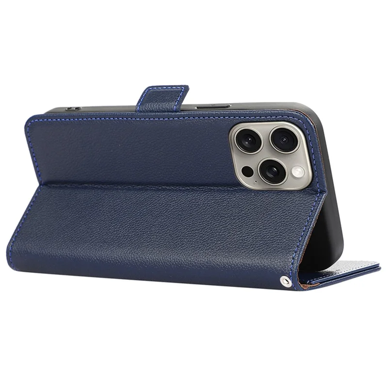 ABEEL For iPhone 15 Pro RFID Blocking Case Litchi Texture Leather Wallet Phone Cover - Blue