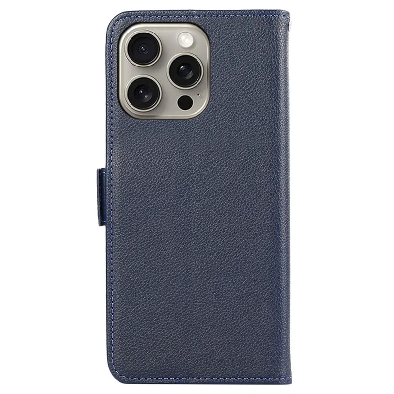 ABEEL For iPhone 15 Pro RFID Blocking Case Litchi Texture Leather Wallet Phone Cover - Blue
