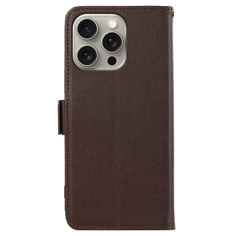 ABEEL For iPhone 15 Pro RFID Blocking Case Litchi Texture Leather Wallet Phone Cover - Marrom