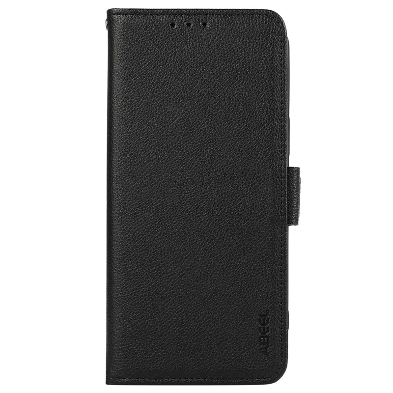 ABEEL لجهاز iPhone 12 بحجم 6.1 بوصة / 12 Pro بحجم 6.1 بوصة، غطاء واقي للهاتف بخاصية حجب RFID، جلد بتصميم حامل وملمس توت الليتشي - أسود