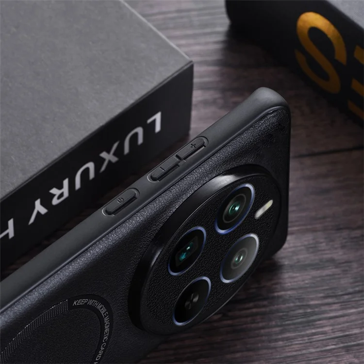 For Realme 12 Pro 5G / 12 Pro+ 5G Phone Case PU Leather+TPU Shell Compatible with MagSafe - Black