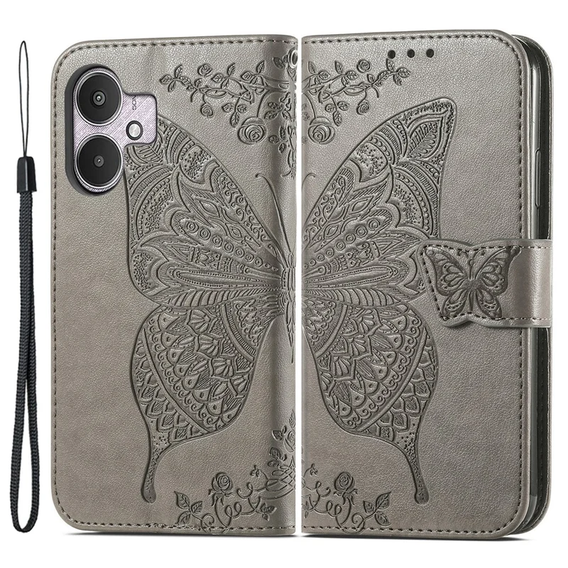For Xiaomi Redmi 13C 4G / 13C 5G / 13R 5G / Poco M6 5G / Poco C65 4G Phone Stand Case Imprinted Pattern PU Leather Phone Cover - Grey