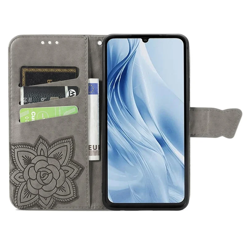 For Xiaomi Redmi 13C 4G / 13C 5G / 13R 5G / Poco M6 5G / Poco C65 4G Phone Stand Case Imprinted Pattern PU Leather Phone Cover - Grey