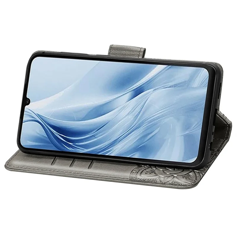 For Xiaomi Redmi 13C 4G / 13C 5G / 13R 5G / Poco M6 5G / Poco C65 4G Phone Stand Case Imprinted Pattern PU Leather Phone Cover - Grey