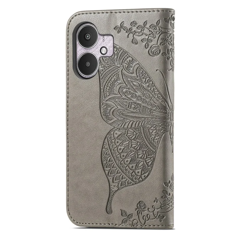 For Xiaomi Redmi 13C 4G / 13C 5G / 13R 5G / Poco M6 5G / Poco C65 4G Phone Stand Case Imprinted Pattern PU Leather Phone Cover - Grey