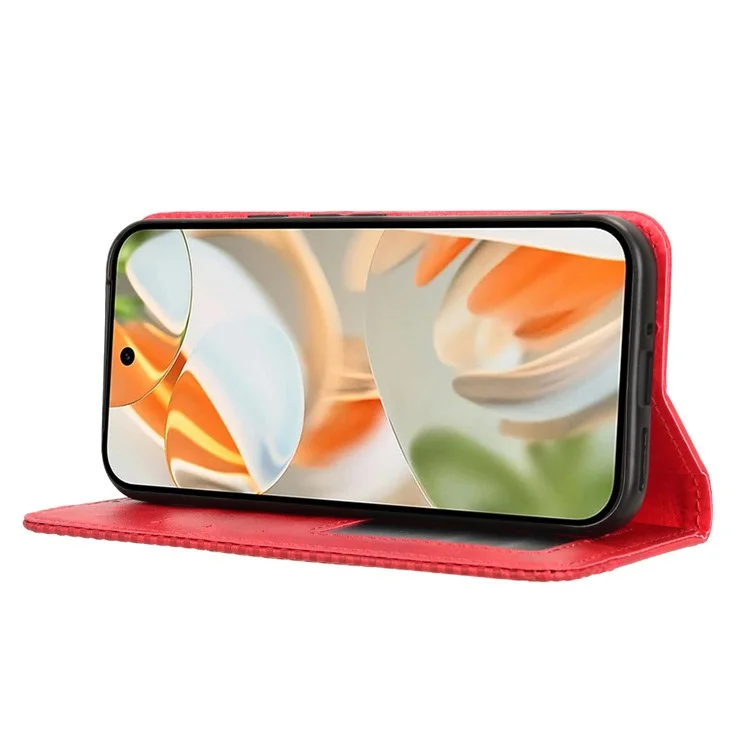 Para Google Pixel 9 Pro / Pixel 9 Case Retro PU Leather Wallet Phone Cover Magnetic Auto-Absorbed - Vermelho