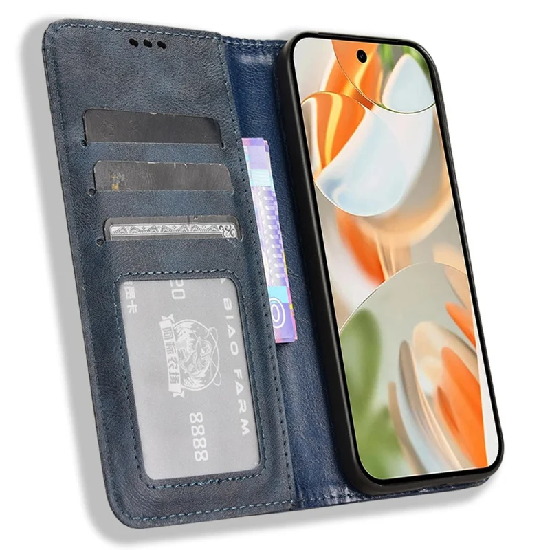 For Google Pixel 9 Pro / Pixel 9 Case Retro PU Leather Wallet Phone Cover Magnetic Auto-Absorbed - Blue