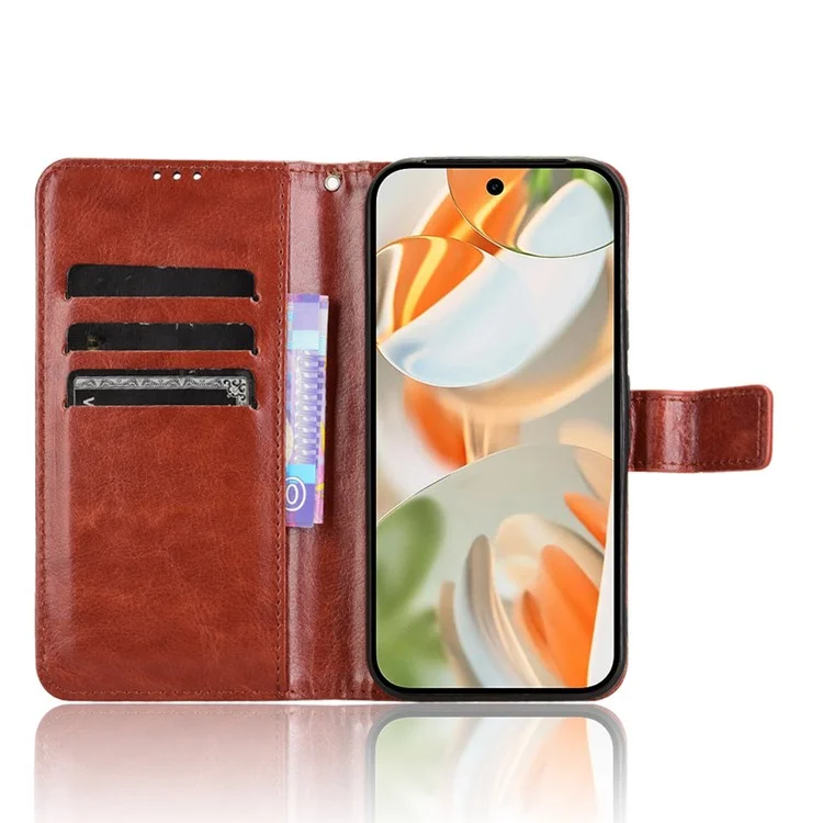 Para Google Pixel 9 Pro / Pixel 9 Case Crazy Horse Texture PU Leather Wallet Protective Phone Cover - Marrón