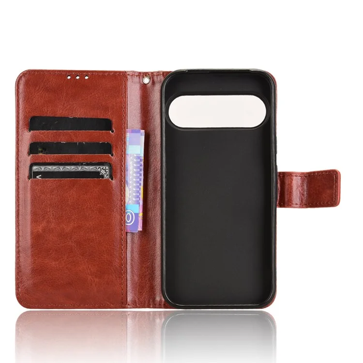 Para Google Pixel 9 Pro / Pixel 9 Case Crazy Horse Texture PU Leather Wallet Protective Phone Cover - Marrón