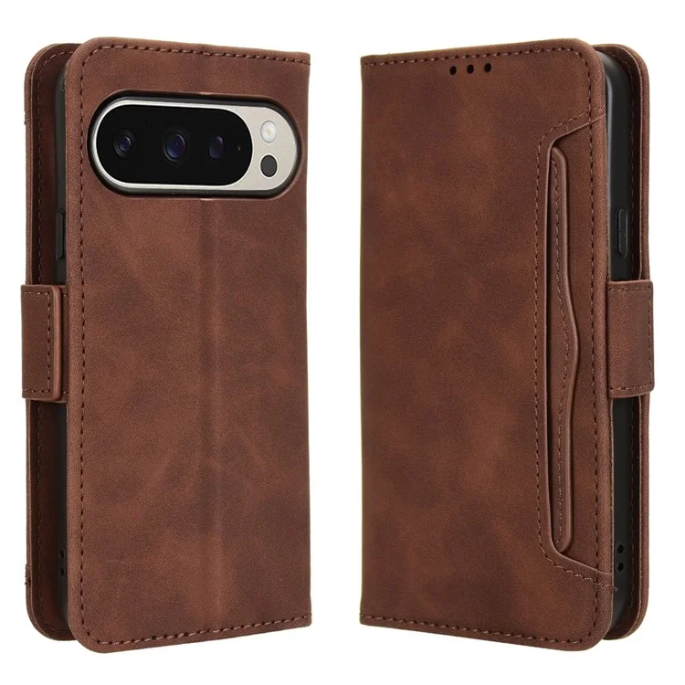 Para Google Pixel 9 Pro / Pixel 9 Case Wallet Card Slots PU Leather + TPU Full Protection Phone Cover - Brown