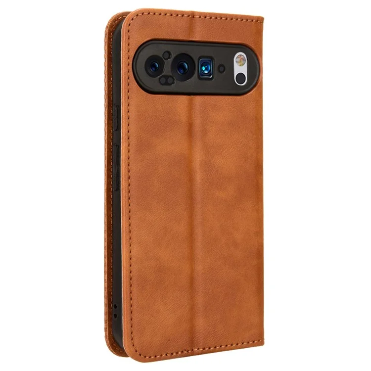 Para Google Pixel 9 Pro XL Funda Vintage Leather Stand Cierre magnético Funda de teléfono - Marrón