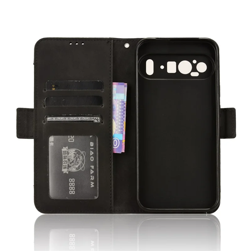 For Google Pixel 9 Pro XL Case PU Leather Stand Wallet Phone Cover with Multi Card Slots - Black