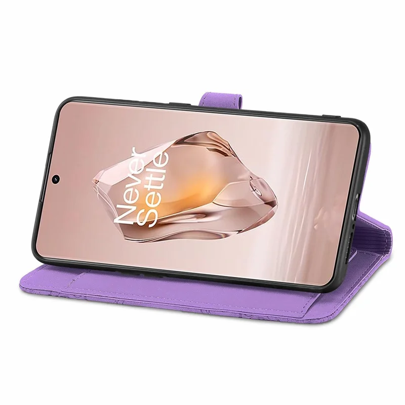 For OnePlus 12R 5G / Ace 3 5G Zipper Wallet Case with Strap Flower Imprint PU Leather Phone Cover - Light Purple