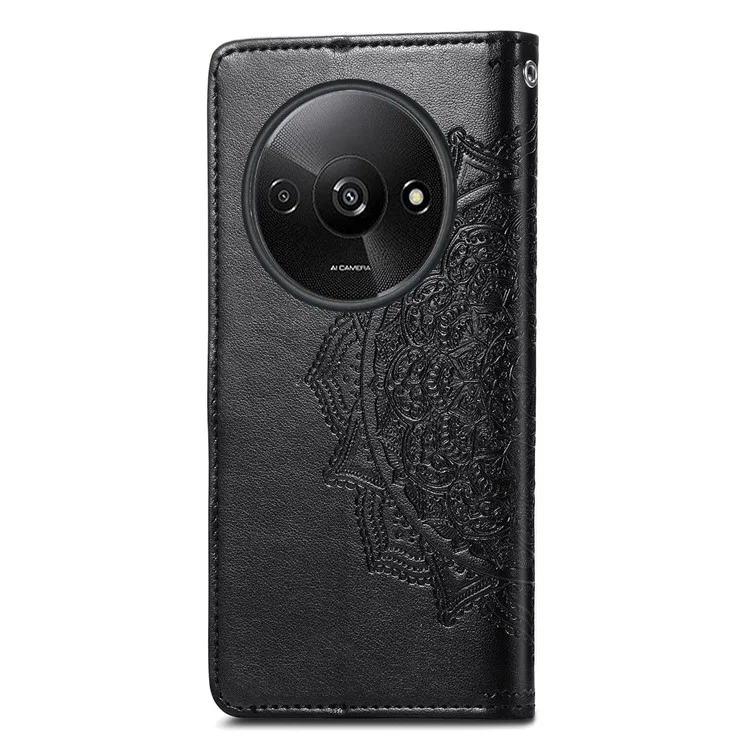 For Xiaomi Redmi A3 / Poco C61 4G Case PU Leather Embossed Phone Cover with Card Slots - Black