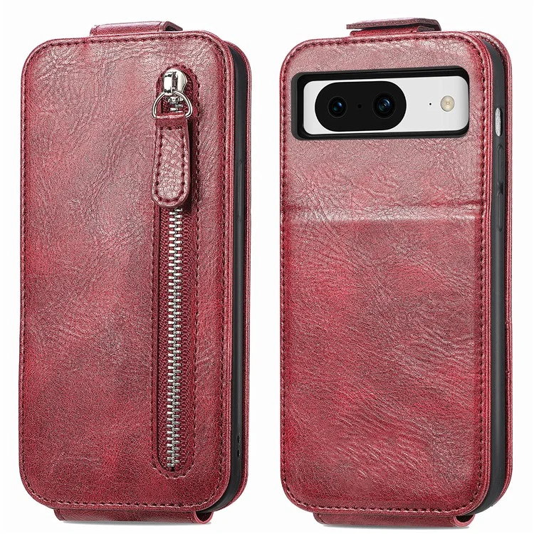 Pour Google Pixel 8a Case de Fermeture à Glissière Vertical Flip Leather Cover Téléphone - Rouge