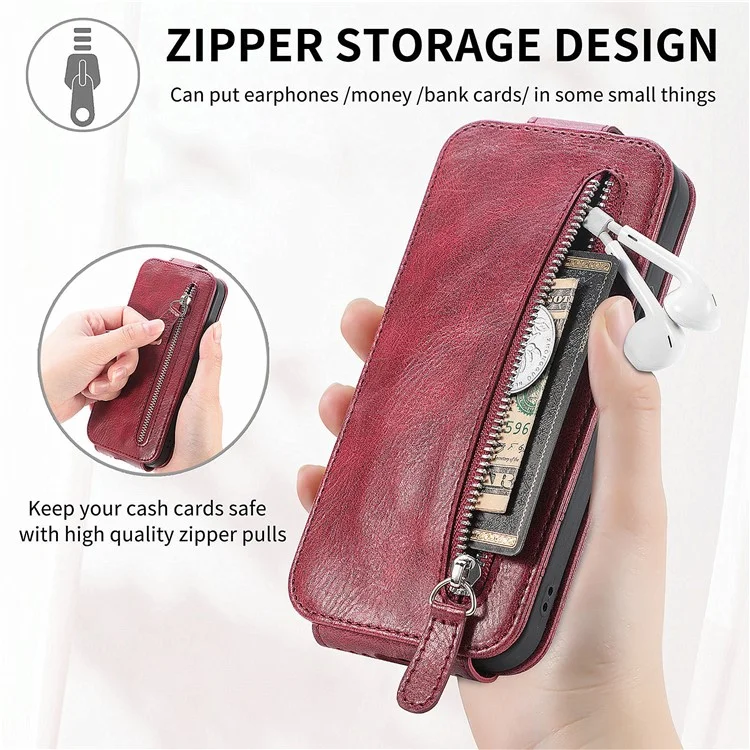 Pour Google Pixel 8a Case de Fermeture à Glissière Vertical Flip Leather Cover Téléphone - Rouge