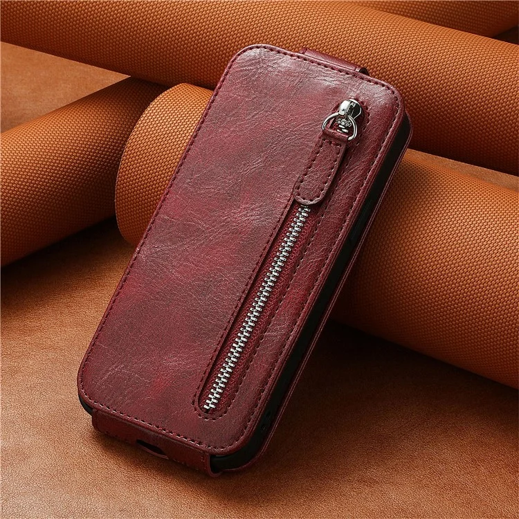 Pour Google Pixel 8a Case de Fermeture à Glissière Vertical Flip Leather Cover Téléphone - Rouge