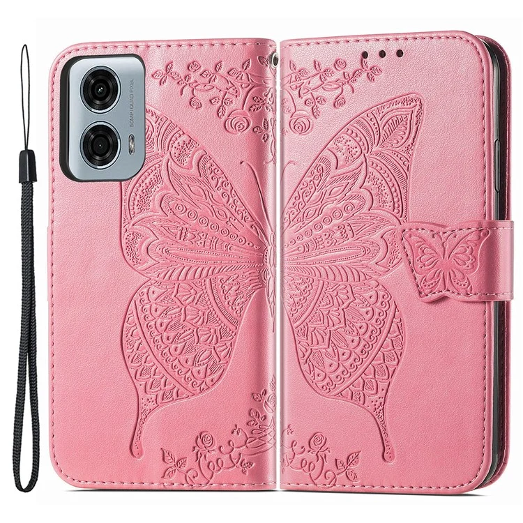 Para Motorola Moto G24 Power Case Floral Butterfly PU Leather Flip Phone Cover - Pink