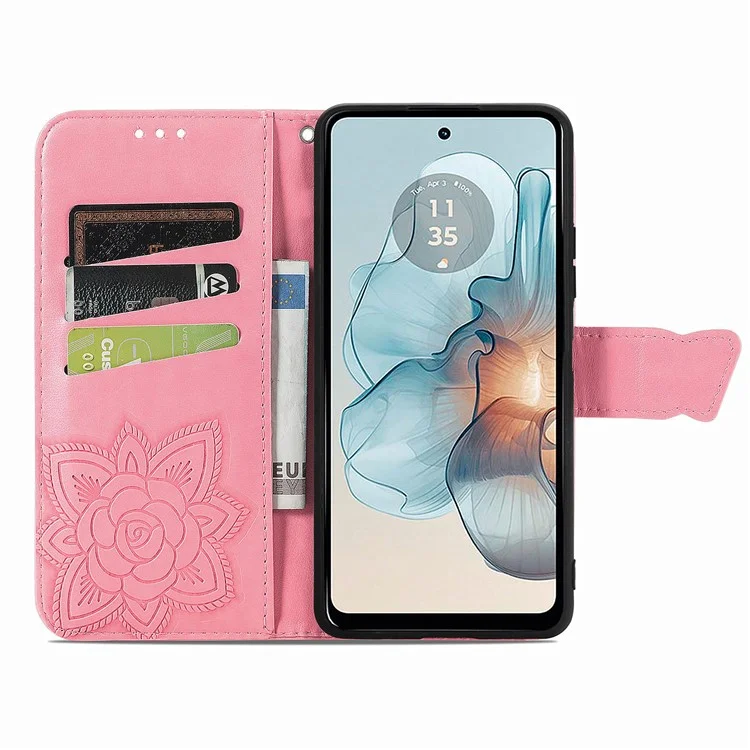 Para Motorola Moto G24 Power Case Floral Butterfly PU Leather Flip Phone Cover - Pink