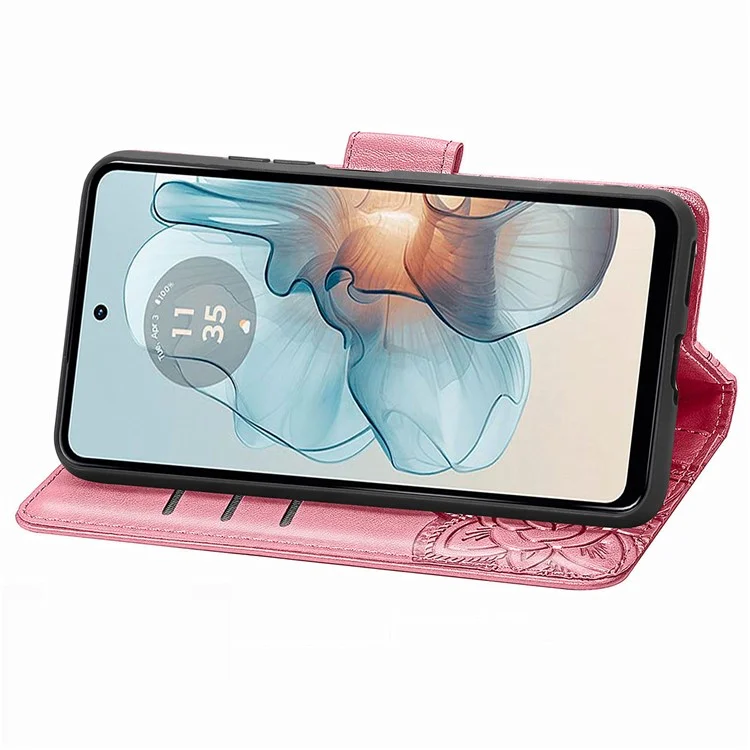 Para Motorola Moto G24 Power Case Floral Butterfly PU Leather Flip Phone Cover - Pink