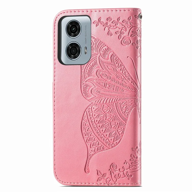 Para Motorola Moto G24 Power Case Floral Butterfly PU Leather Flip Phone Cover - Pink