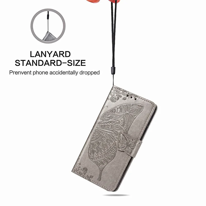 Per Motorola Moto G24 Power Case Floral Butterfly PU Leather Flip Phone Cover - Grey