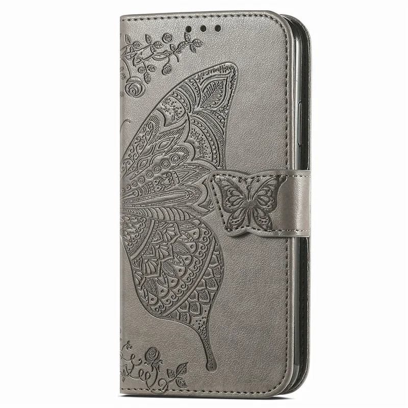 Per Motorola Moto G24 Power Case Floral Butterfly PU Leather Flip Phone Cover - Grey