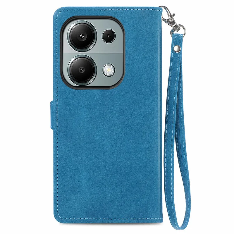For Xiaomi Redmi Note 13 Pro 4G / Poco M6 Pro 4G Zipper Wallet Case with Strap Flower Imprint PU Leather Phone Cover - Blue