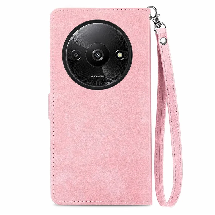 Per Xiaomi Redmi A3 / Poco C61 4G Custodia Portafoglio con Cerniera Fiore Impresso Supporto per Telefono - Rosa