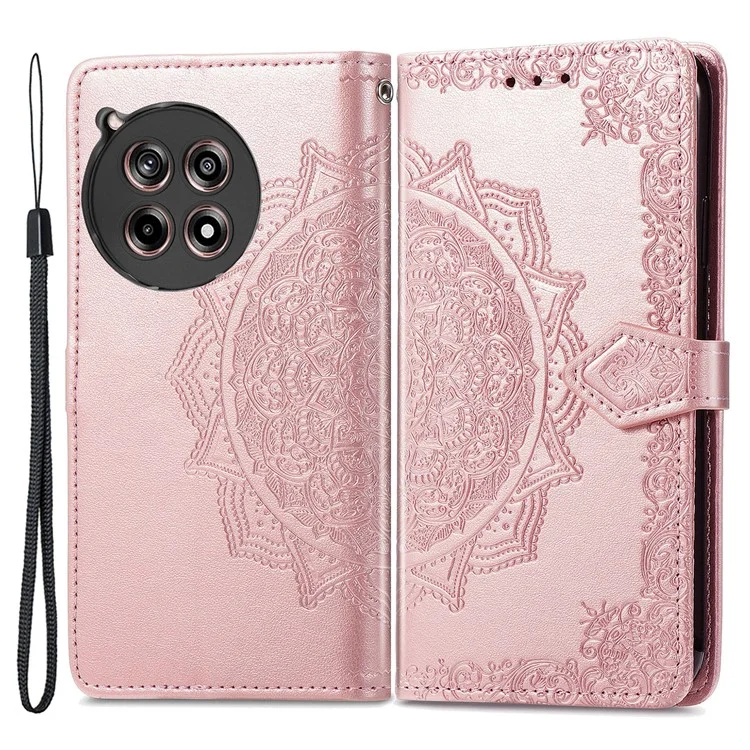 For OnePlus 12R 5G Case PU Leather Embossed Phone Cover with Card Slots - Rose Gold