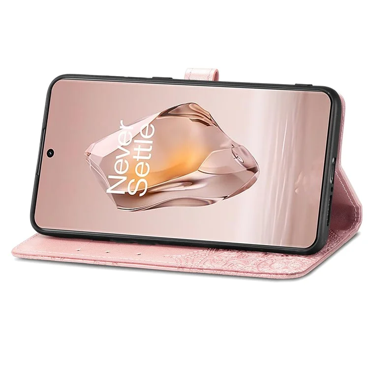 For OnePlus 12R 5G Case PU Leather Embossed Phone Cover with Card Slots - Rose Gold