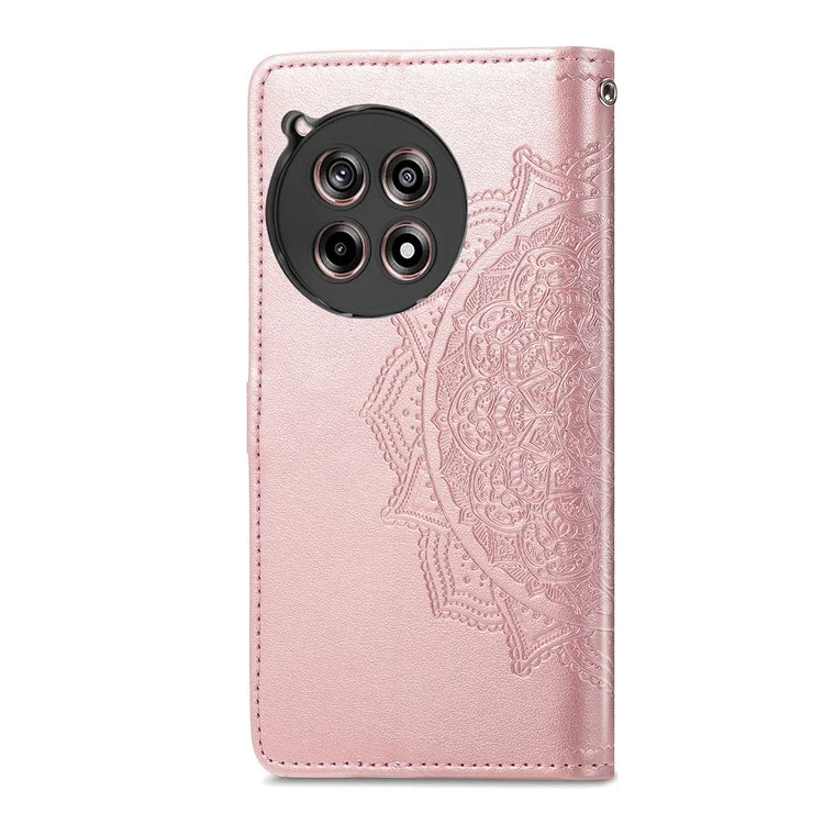 For OnePlus 12R 5G Case PU Leather Embossed Phone Cover with Card Slots - Rose Gold