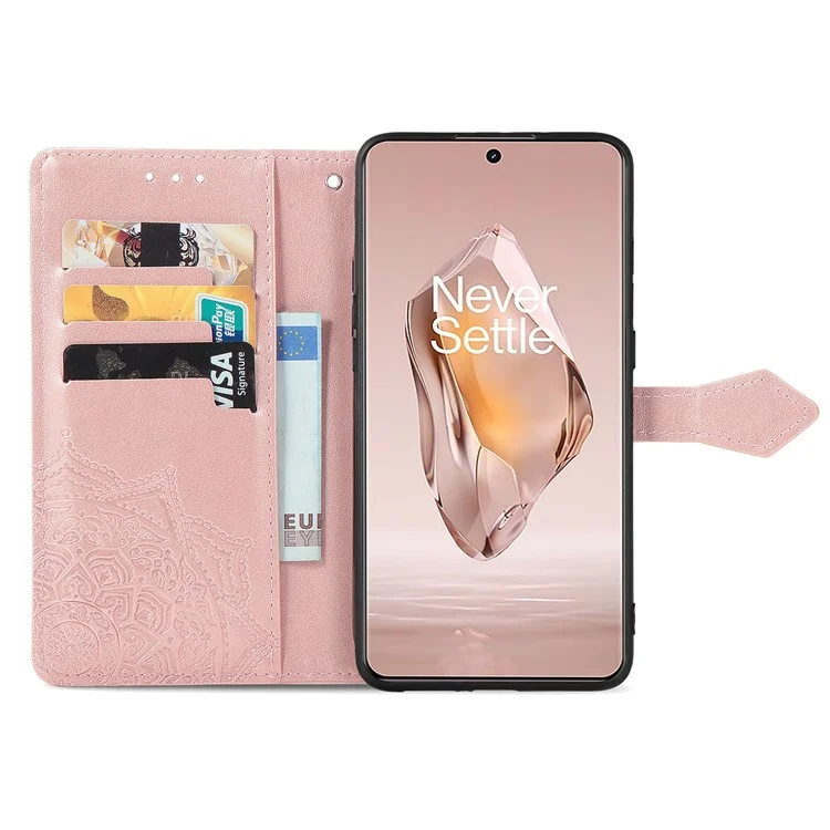 For OnePlus Ace 3 5G / 12R 5G Leather Case Embossed Mandala Phone Wallet Cover - Rose Gold