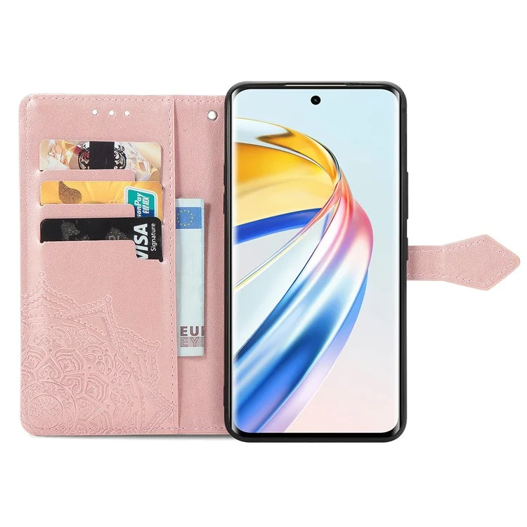 For Honor X9b 5G / Magic6 Lite 5G / X50 5G Case Mandala Flower Wallet Leather Phone Cover - Rose Gold
