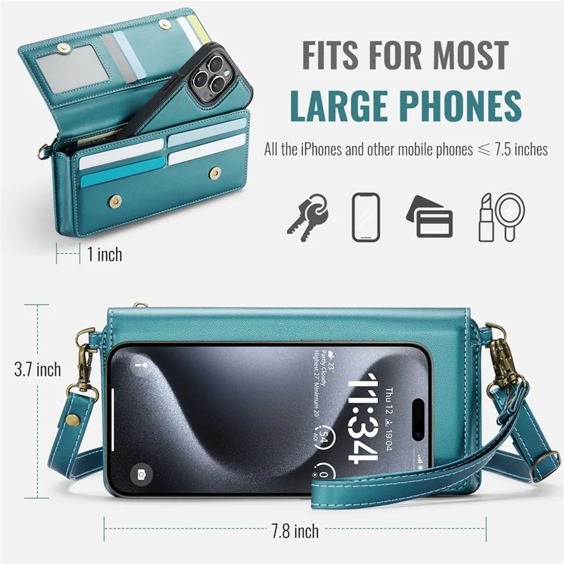 CASEME Me30 4.0-6.7 inch Phone Leather Bag RFID Blocking Wallet Crossbody Phone Bag - Green