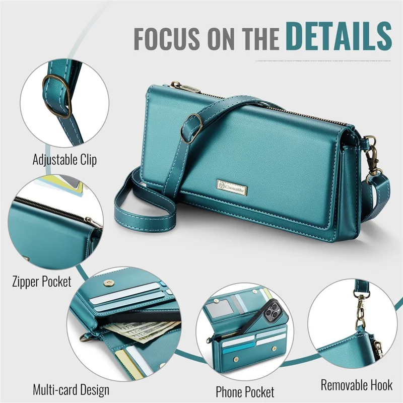 CASEME Me30 4.0-6.7 inch Phone Leather Bag RFID Blocking Wallet Crossbody Phone Bag - Green