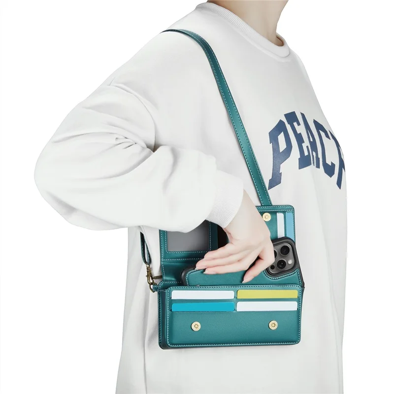 CASEME Me30 4.0-6.7 inch Phone Leather Bag RFID Blocking Wallet Crossbody Phone Bag - Green